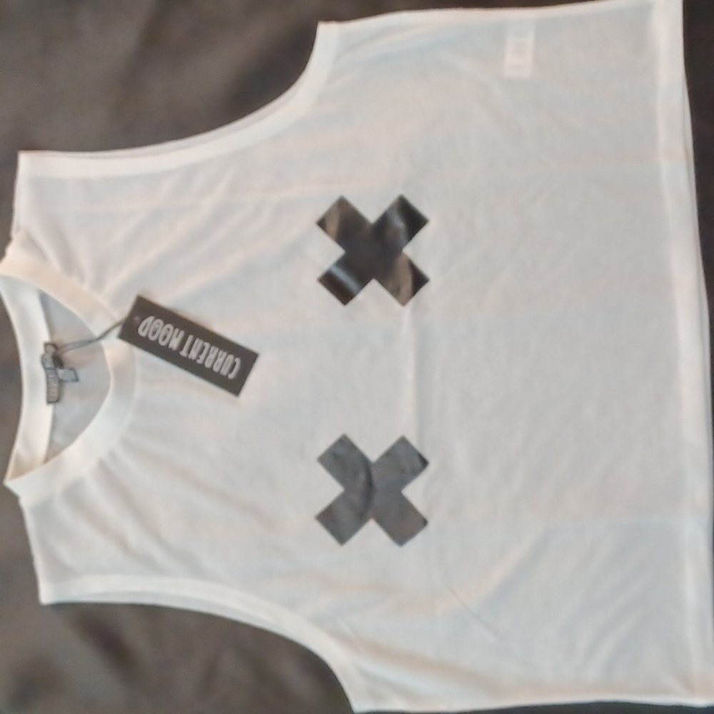 DOLLSKILL CURRENT MOOD 2X WHITE SLEEVE LESS CROPPED TANK X MARKS THE SPOT